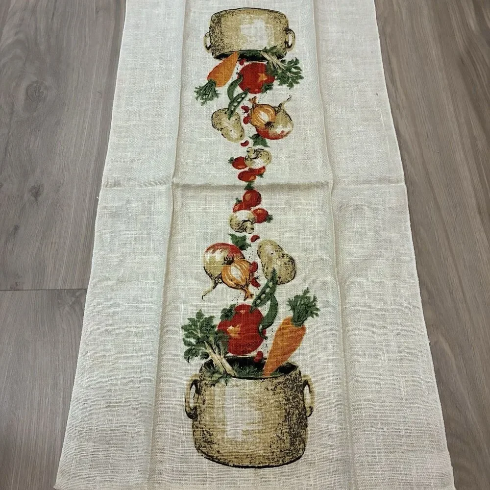 Vintage Linen Tea Hand Towel Retro Kitchen Vegetables In A Pot Never Used 17x30